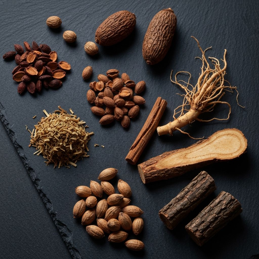 Rempah dan bahan herbal alami di atas batu